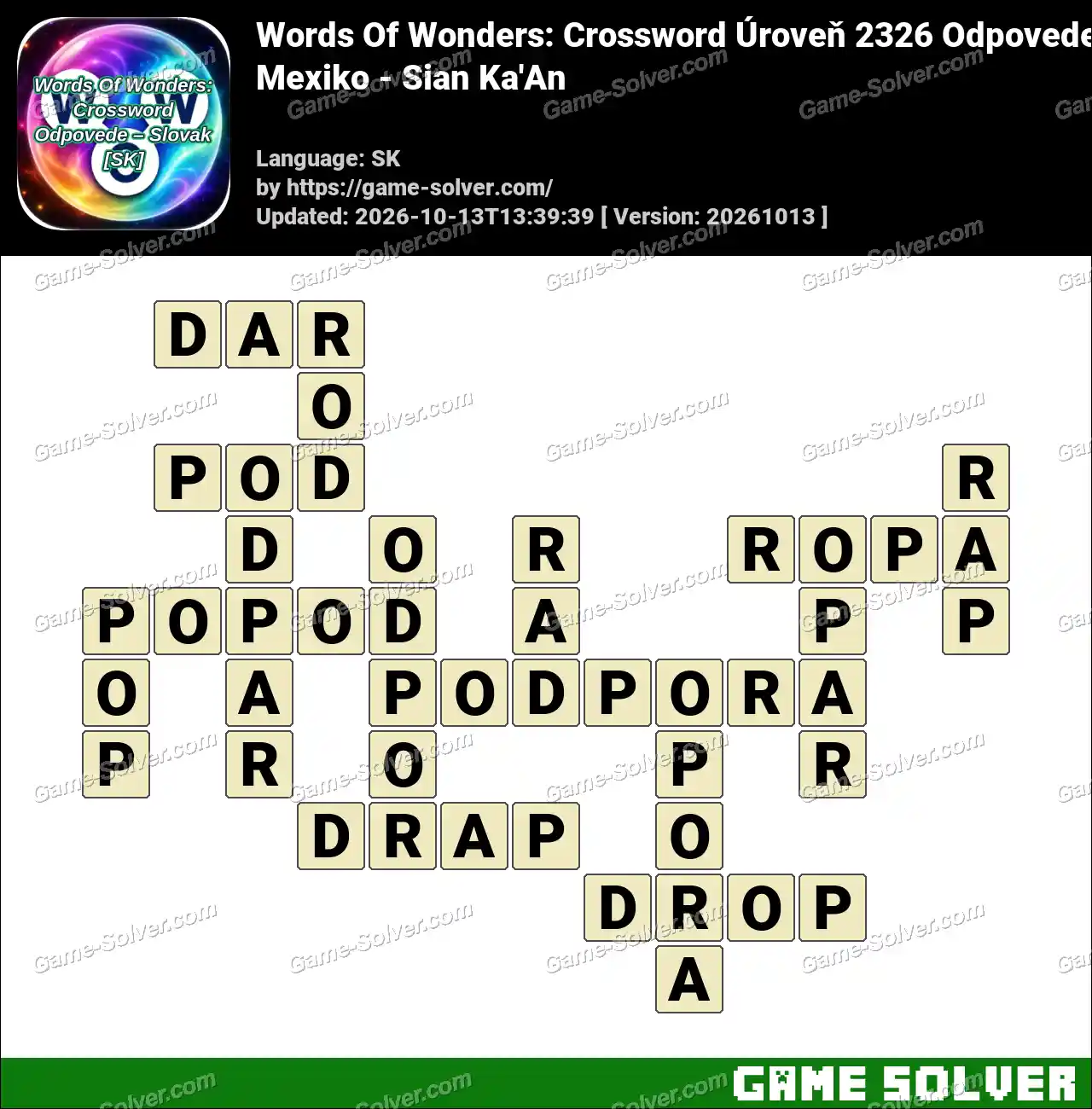 Words Of Wonders: Crossword Úroveň 2326 Odpovede – Mexiko – Sian Ka’An
